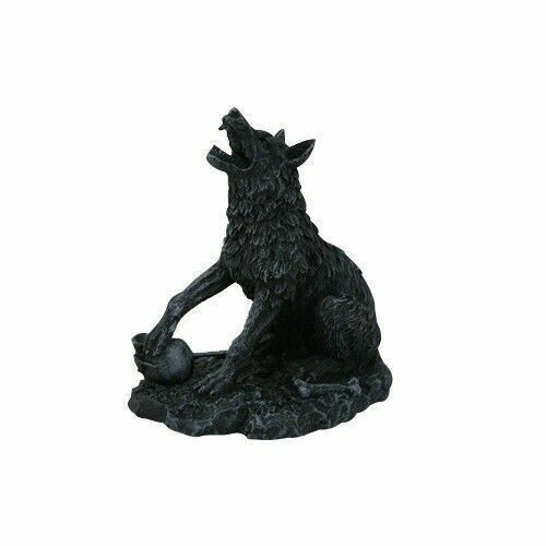 4 Inch Howling Werewolf Sitting With Bone Resin Statue Figurine for