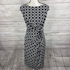 Lauren Ralph Lauren Sheath Dress Size 10 Black White Geometric Twist Cap Sleeve