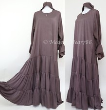 3 Tiered Closed Umbrella Flare Abaya Muslim Women Modest  Maxi Dress Cocoa