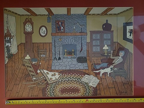 Framed Barbour Lee print "Winter Evening" Quilting primitive country folk art - Picture 6 of 9