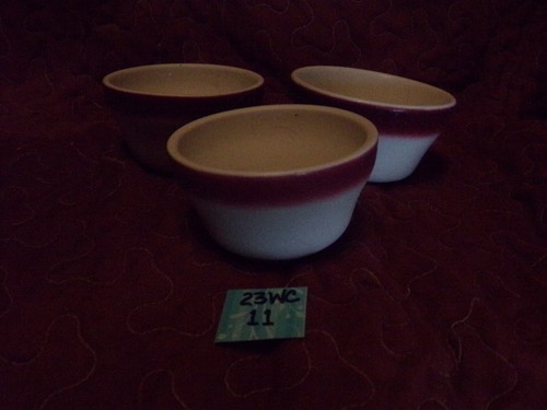 Set of 3 Homer Laughlin & Buffalo China Bouillon Cups Maroon Mist - Picture 2 of 4