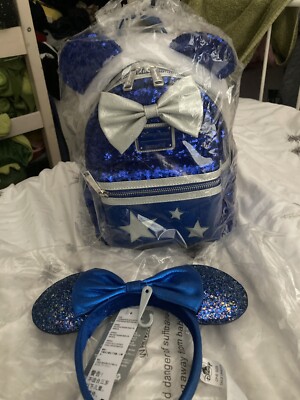 Disney Loungefly blau Pailletten Rucksack Make A Wish & Ohren neu mit Etikett