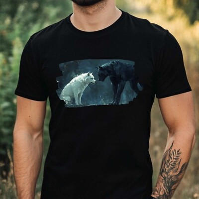 Mens Black Panther Meets Wolf Motif Cotton T-Shirt Size XS to 5XL