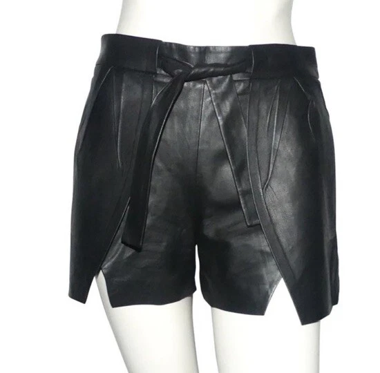 Pantalones cortos de cuero de cordero Halston Heritage talla 14 Foto 3 de 4