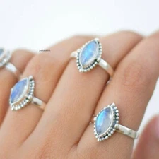 Rainbow Moonstone Ring Solid 925 Sterling Silver Ring Handmade Ring Size All EE3