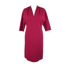 Winser London Miracle Stretch Dress UK 14 Dark Red 3/4 Sleeve Pockets Smart Work