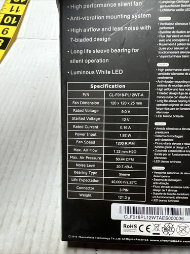 Thermaltake CL-F018-PL12WT Anti-Vibration Luna 12 LED White 120x120x25mm Fan - Afbeelding 5 van 16