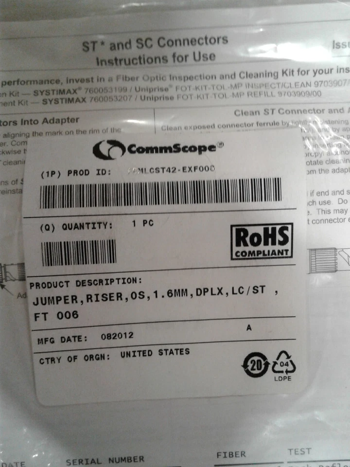 Commscope FEMLCST42-EXF006 Jumper, Riser, OS, 1.6mm, DPLX, LC/ST,  FT 006 - New - Image 2 of 3