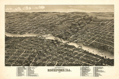 Panoramic Map of Rockford Illinois 16x24