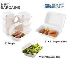 6 Inch Burger Boxes, 9x6 Inch and 7x5 Inch Bagasse Meal Boxes 50pcs Each