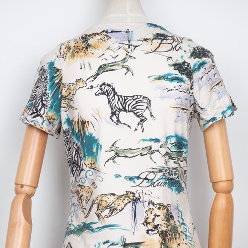 BLUMARINE Beachwear Womens V-Neck Animals Pattern Short Sleeve Stretch T-Shirt L - Picture 8 of 13