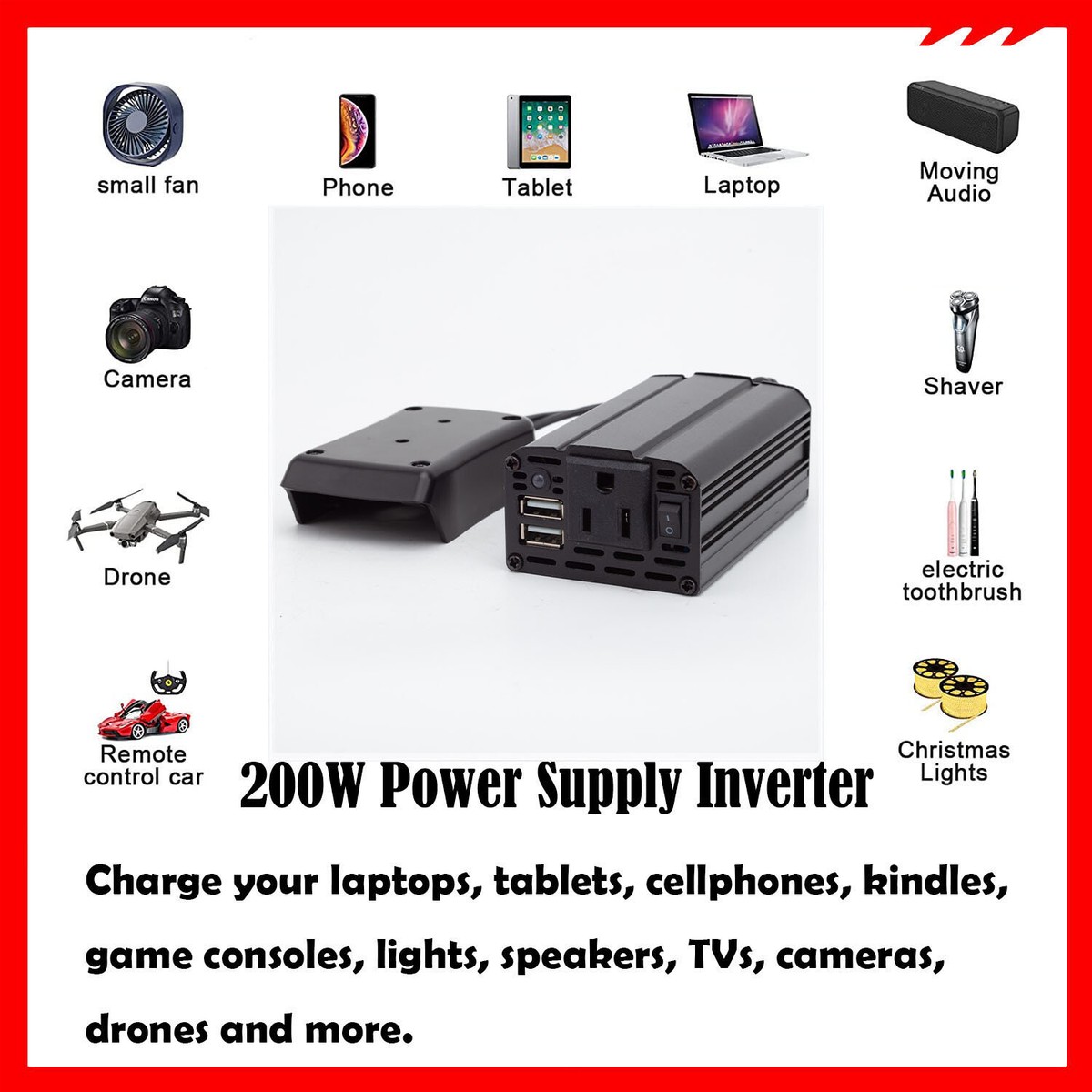 200W Portable Power Supply Inverter For Black & Decker/ Stanley