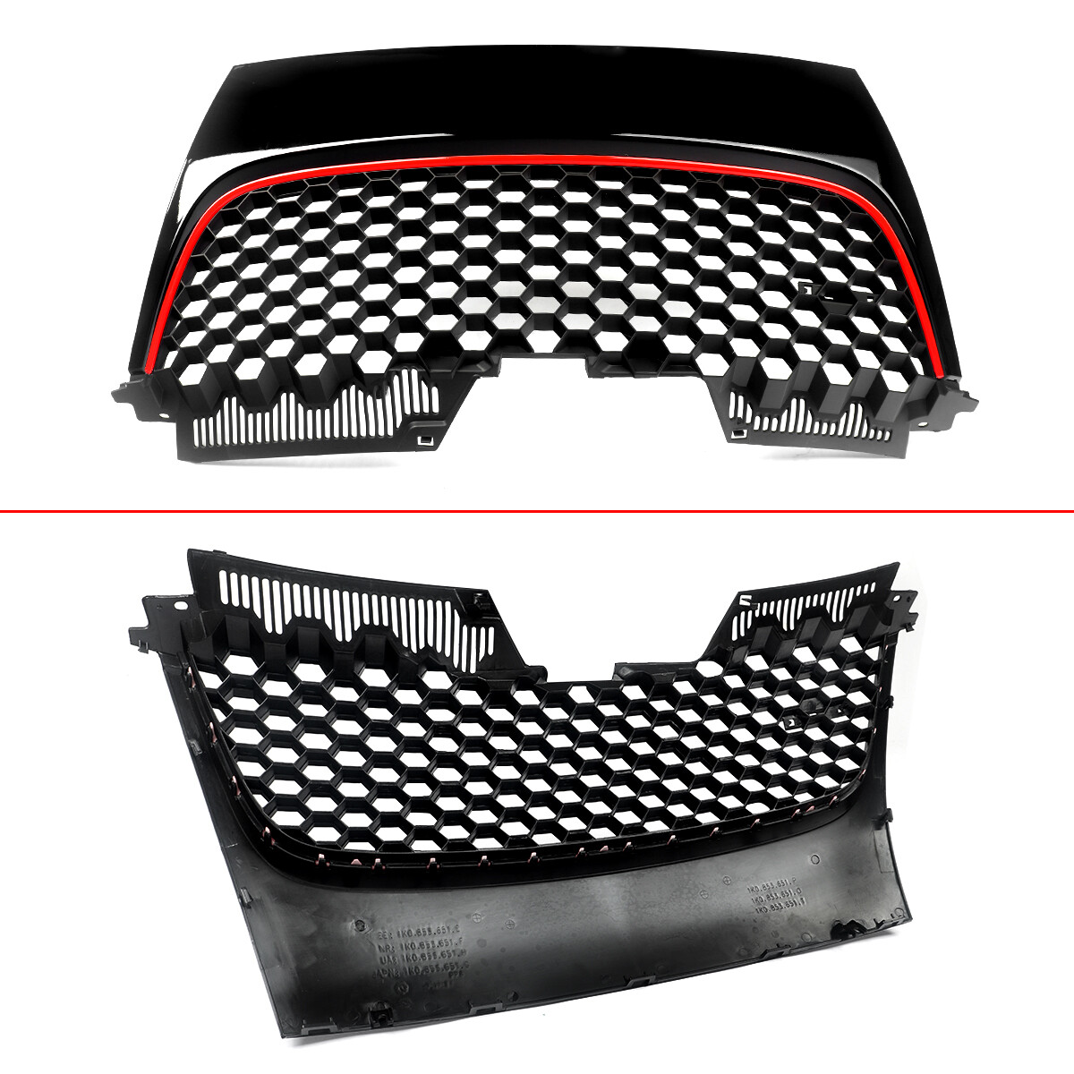 4-Piece Black Honeycomb Front Grille Set With Red Trim For VW MK5 Jetta/GLI/GTI 2006-2009