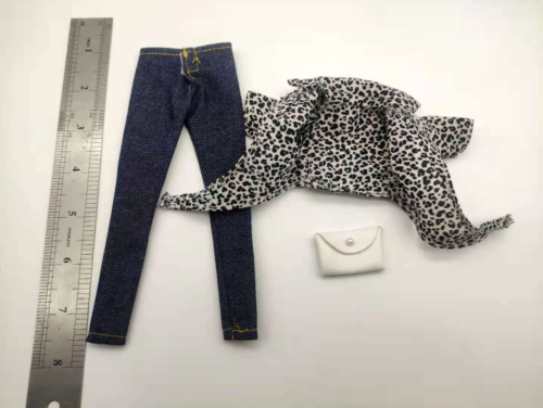 Chemise léopard femme 1:6 jeans manteau sac à main vêtements pour figurine féminine 12" - Photo 1/2