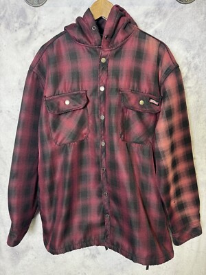 Dickies Flannel Jacket Mens Large Red Plaid Button Up Hooded Outdoor Coat 
