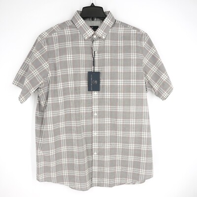 Hart Schaffner Marx Men's Short-Sleeve Shirt XL Gray Red White Check NWT $89.50