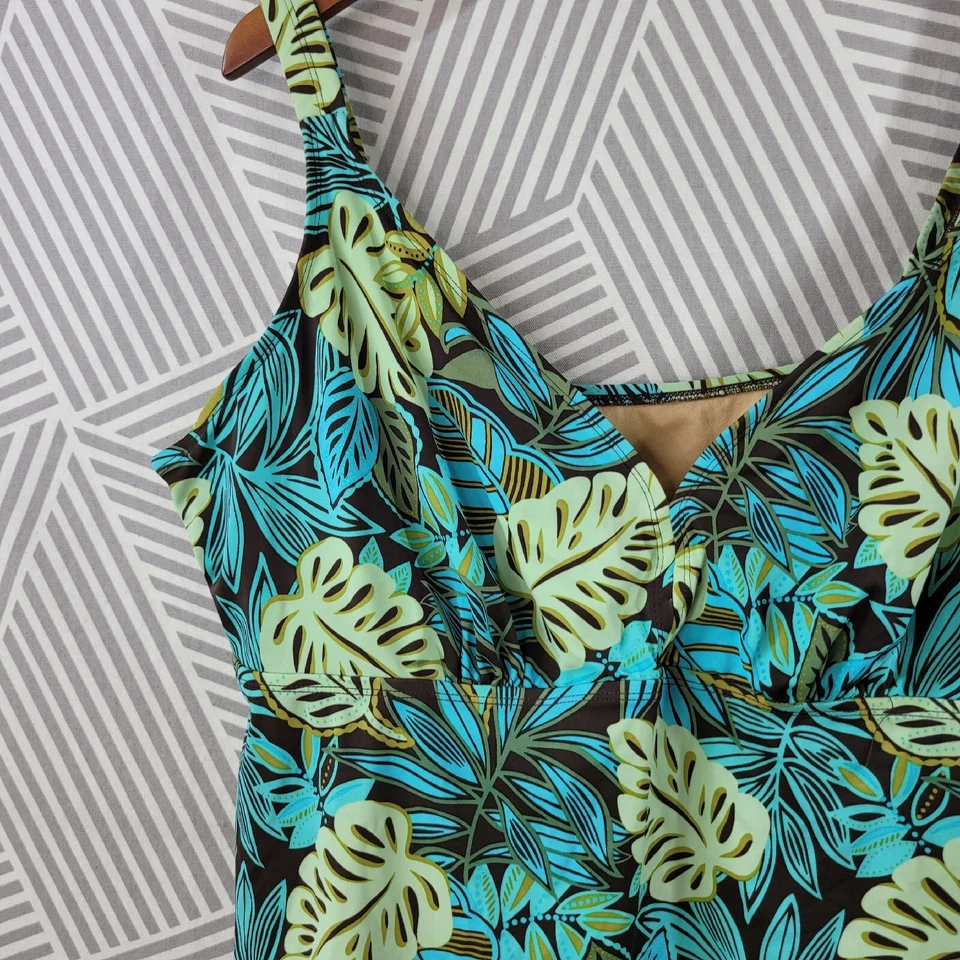 Traje de baño vintage Avenue Tankini Top talla grande 22 tanque de natación hoja tropical sin cables Foto 2 de 4