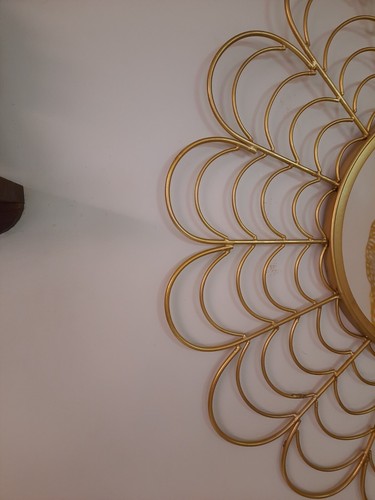 Metallo Oro Rattan Stile Deco Vintage Antico Mano Rotondo Grande Muro Arte Vetro - Foto 4 di 7