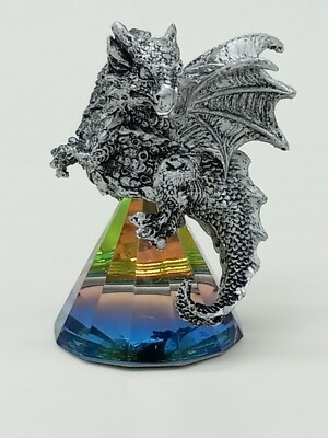 Silver Dragon on a Prism / Paperweight / Decorative Figurine