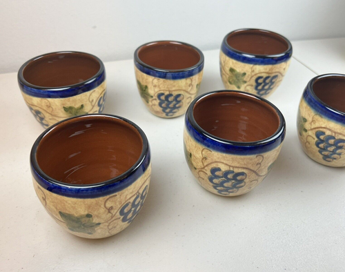 Handmade Painted Glazed Pitcher with Six Cups Juice Water Pottery Signed - Picture 24 of 24