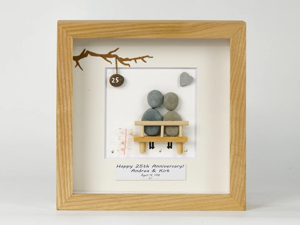 Regalo de aniversario de boda plateado personalizado para pareja, marco de guijarros 25 aniversario Foto 2 de 4