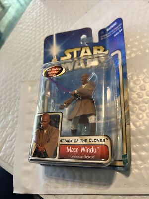 STAR WARS Attack of the Clones MACE WINDU 2002 Hasbro damaged card