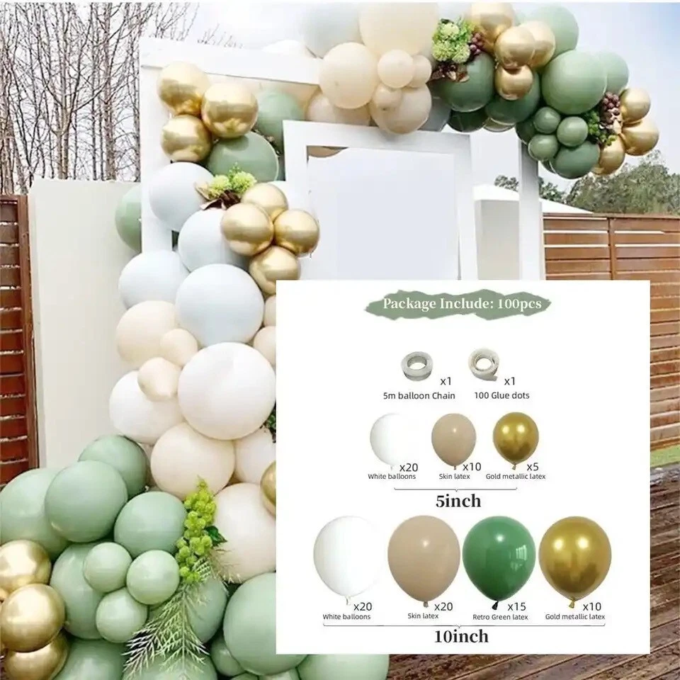 102 piezas Kit de arco de guirnalda de globo verde salvia globo beige blanco Reino Unido Foto 2 de 4
