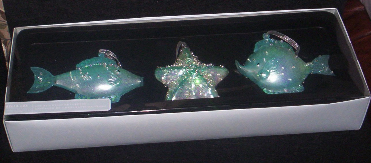 Bella Lux Coastal Collection Fish Glass Ornaments Set of 3 NEW eBay