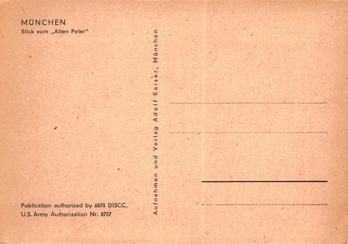 Munich, iglesia del Alten Peter, postal, ejército de los Estados Unidos, Adolf Kaiser, historia, postal - Imagen 2 de 2