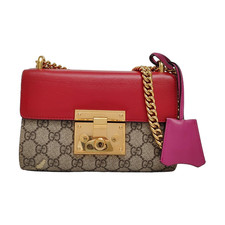 Gucci Padlock Metal Lock Logo Chain Canvas Leather Bag - Good 11022NP