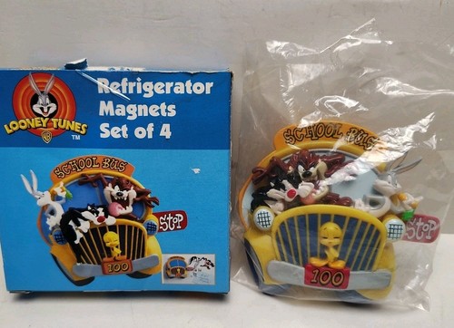 Vintage Looney Tunes School Bus Refrigerator Magnets Lot Set 4 Looks New! Warner