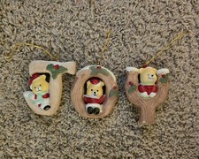 Vintage Ceramic Bear Christmas Joy Ornaments Set of 3 Spelling JOY