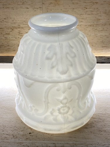 Glass Light Shade Antique Milk Glass White 2 1/8" Fitter Embossed - Picture 3 of 17