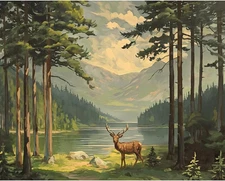 Paint by Numbers for Adults Beginner, Elk in Forest Acrylic Easy Paint by Number