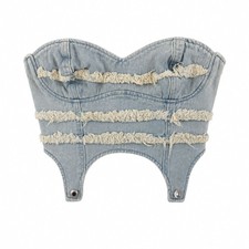 PrettyLittleThing Denim Fringe Strapless Corset Bustier Top US 8 Light Wash