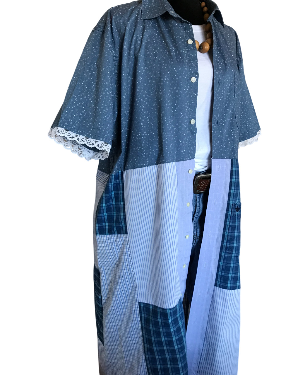 Upcycled Boho Button-Down Duster, Handmade Patchw… - image 3