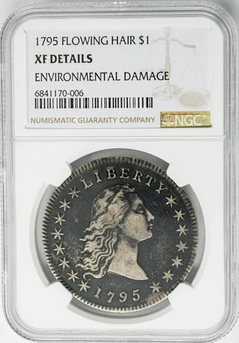 1795 Flowing Hair Dollar $ 3 Leaves XF Details NGC 950340-6