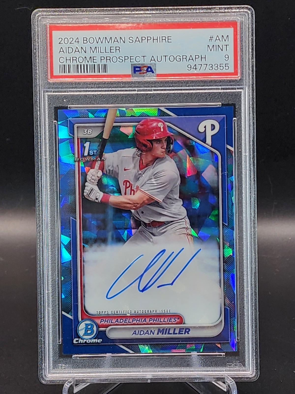 Aidan Miller 2024 1st Bowman Sapphire Edition Auto #BSPA-AM SSP PSA 9 Phillies