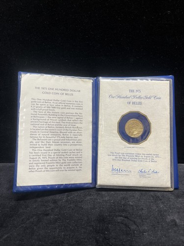 1975 Belize 100 $ Goldmünze PP - Franklin Mint 6,21 g 0,500 Gold versiegelt