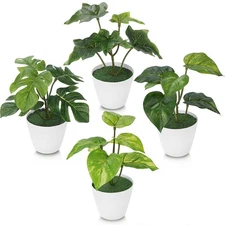 4 PCS Mini Artificial Potted Plants, Fake Greenery Indoor Decor for Home Kitchen