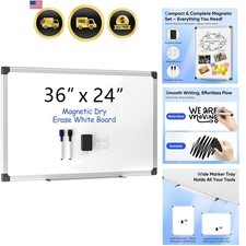 36" x 24" Magnetic Whiteboard for Wall, Dry Erase Board with Silver Aluminum ...