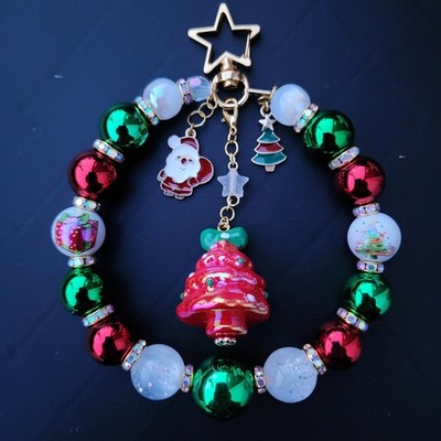 Beaded Holiday Keychain, Bag Charm, Purse Charm, Bag Clip - Grinch Theme