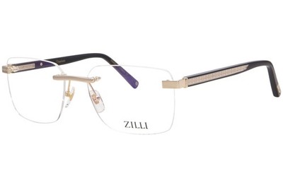 Zilli ZI60077 C01 Eyeglasses Men's Shiny Gold/Black Rimless Rectangle Shape 58mm