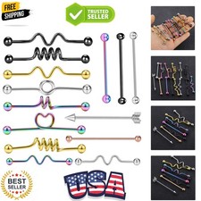 9-16pcs 14G Industrial Piercing Stainless Steel Industrial Earrings Barbell w...