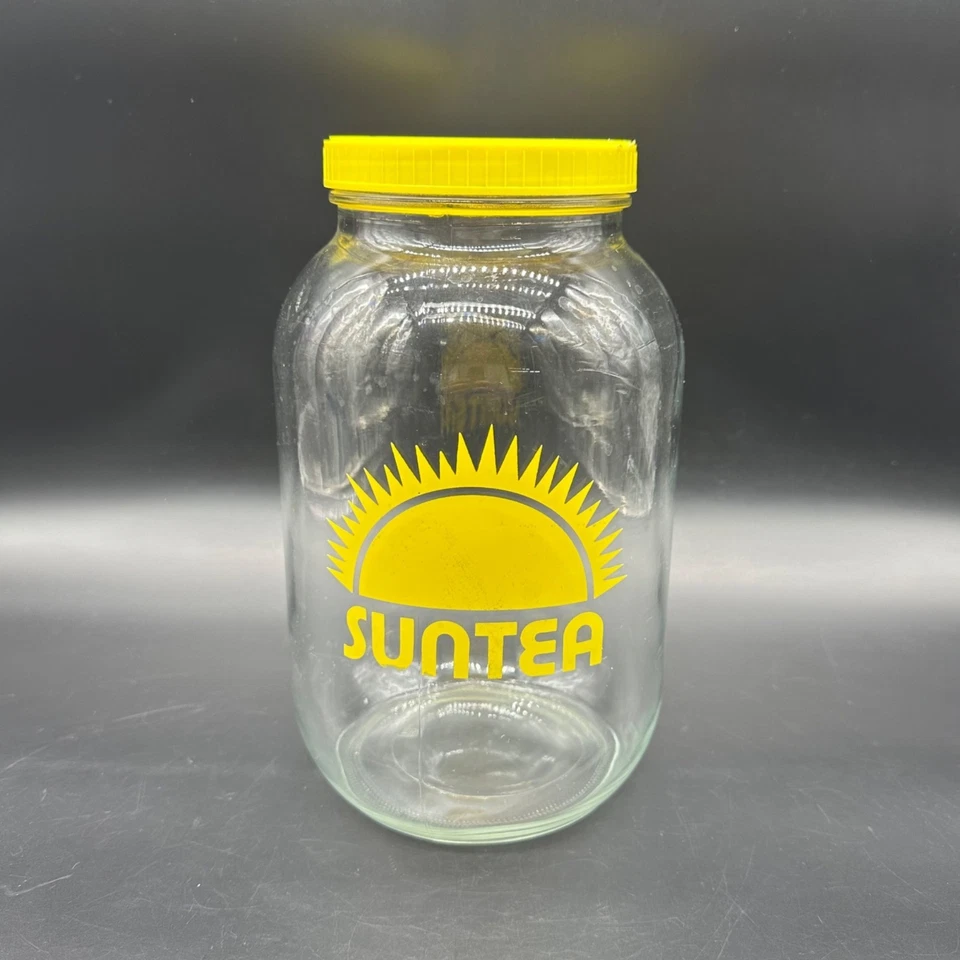 Tarro de té Sun vintage contenedor de vidrio de 1 galón ancla enganche cocina amarilla EE. UU. Foto 2 de 4