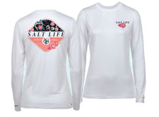 Salt Life Youth M White SLX Uvapor L/S Flower Drift Live Salty Saltlife UV30 NWT