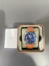 Fossil Mens Watch Leather Strap Blue Dial