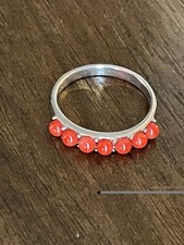 SX 925 Silver Red Coral Beads Ring Size 9