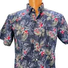 Izod Saltwater Hawaiian Aloha Shirt Sz L Tropical Bird Paradise Floral Resort