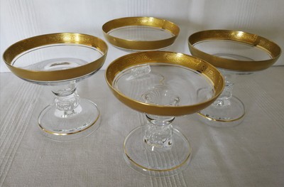 4 x Theresienthal Kerzenhalter Mintonborde Glas Goldkante Leuchter Ständer VLM